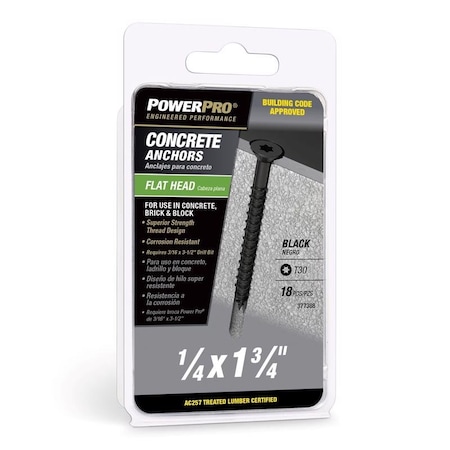 Hillman HILLMAN 1/4 in. D X 1-3/4 in. L Carbon Steel Flat Head Concrete Screw Anchor 18 pk 377388